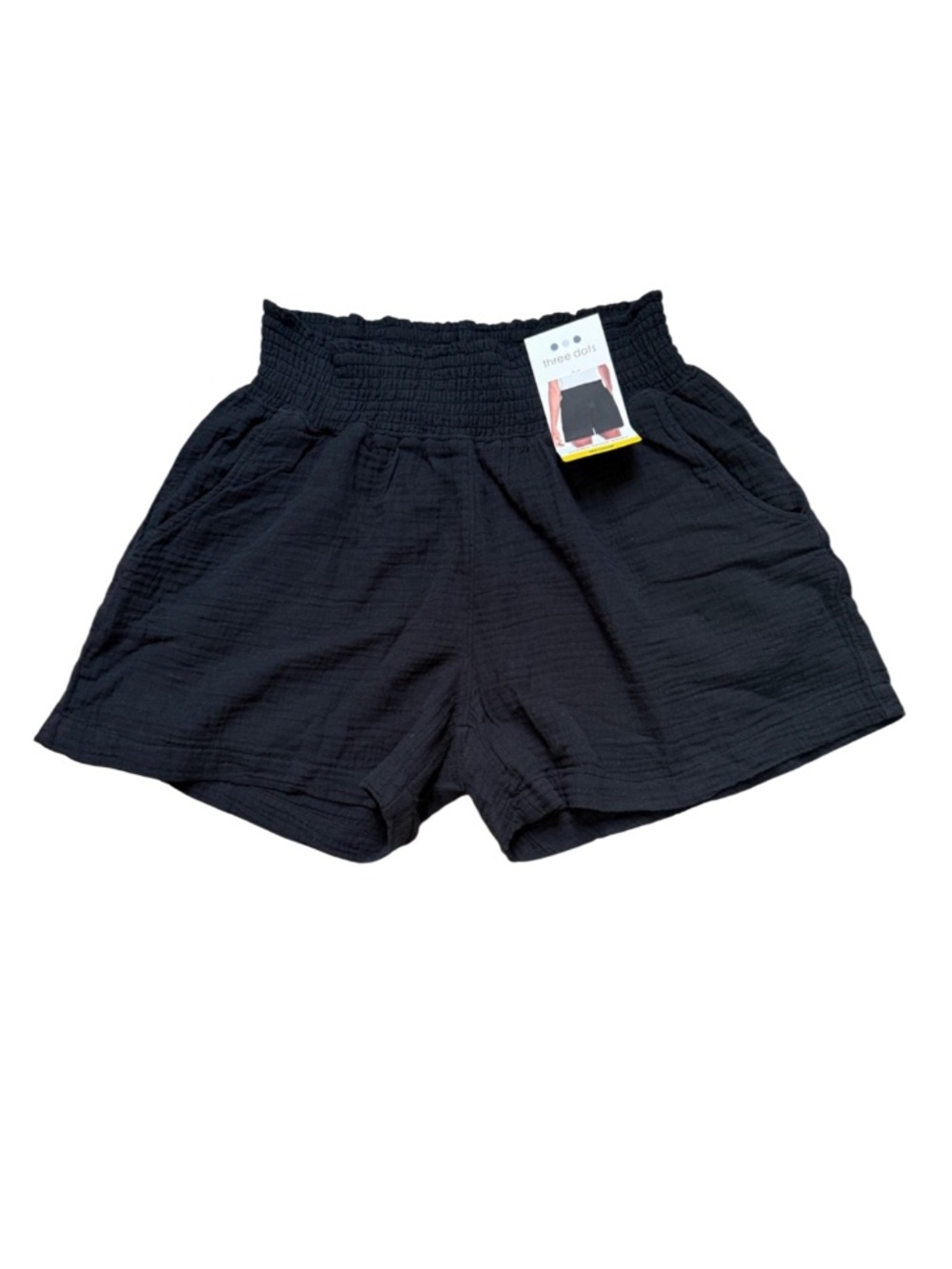 Three Dots Black Double Gauze Smocked Shorts Size Medium NWT Closet Staple